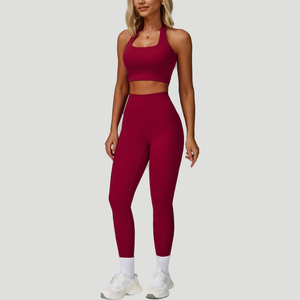Conjunto de Yoga para Mujer, Personalizado, de Alta Calidad, Sin Costuras, Color Sólido, 3 Piezas, Sin Mangas, Cintura Elástica, Ropa Deportiva para Gimnasio - Product Image 4