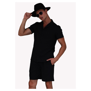 Ensemble chemise et short d'été pour homme en lin beige, coupe décontractée, manches courtes et col ample - Product Image 6