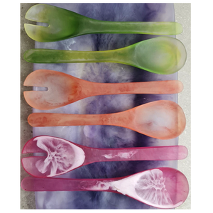 High Quality White Swirl Resin Salad Spoon Set Marble Pattern Resin Salad Server Set Trendy Kitchenware Serving Tools Tabletop - Product Image 2