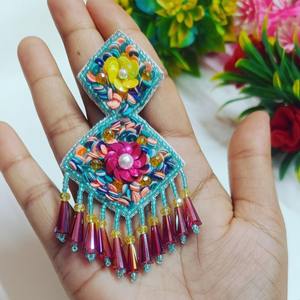 Pendientes de Bisutería con Cuentas Bordadas, Hechos a Mano en India, Multicolores, para Mujer, Niña, JAVED HANDICRAFTS, Día de San Valentín - Product Image 6