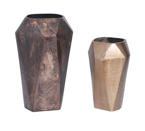 Ensemble de vases à fleurs en céramique à finition métallique rétro, vases en poterie côtelée bronze vintage, décoration géométrique créative pour la maison, ornement de bureau - Product Image 5