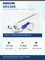 YYF SM1500 Scelleuse-coupeur vasculaire laparoscopique vétérinaire 5mm 37cm, tige longue, à embout droit, réutilisable, autoclavable, forceps bipolaire