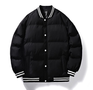 Nouveauté, veste de baseball matelassée décontractée grande taille, vente en gros, fermeture éclair, logo personnalisé, rembourrage en coton d'hiver, veste universitaire pour hommes - Product Image 2