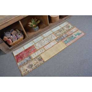 Vintage Turkish Small Rug 2x4.9 ft, <b>Red</b> <b>Wool</b> Rug - Product Image 2