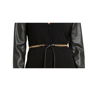 Giacca nera da donna Halston X-Small senza colletto in ecopelle con cintura sui maniche - Product Image 4