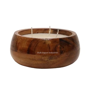 Bol de bougie en bois de forme ronde fait à la main fini naturel pour la maison et les bols de bougie de décoration de table de mariage - Product Image 1