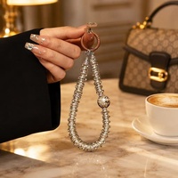 Correa de Teléfono Móvil de Metal Plateado con Diamantes, Pulsera Corta, Cordón, Llavero y Colgante, Accesorio Completo
