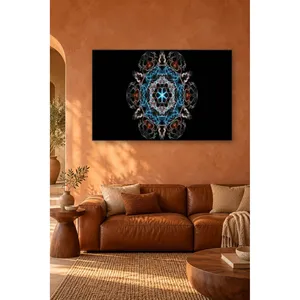 Impression sur toile Mandala Fida Blue Smoke sur fond noir - Product Image 3