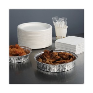 Boardwalk 48 Oz. Disposable Aluminum <b>Foil</b> To-Go <b>Containers</b> 9 In. Diameter X 1.66 In. Round Silver-500/Carton - Product Image 5