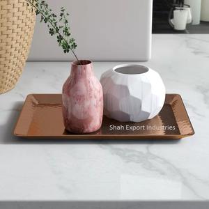 Plateau de service alimentaire rectangulaire en métal vintage en cuivre martelé pour la maison et l'hôtel plateaux de service à thé et à café - Product Image 4