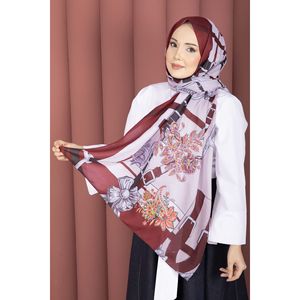Écharpe carrée en soie premium à motif ceinture, série d'écharpes premium bordeaux - Product Image 2