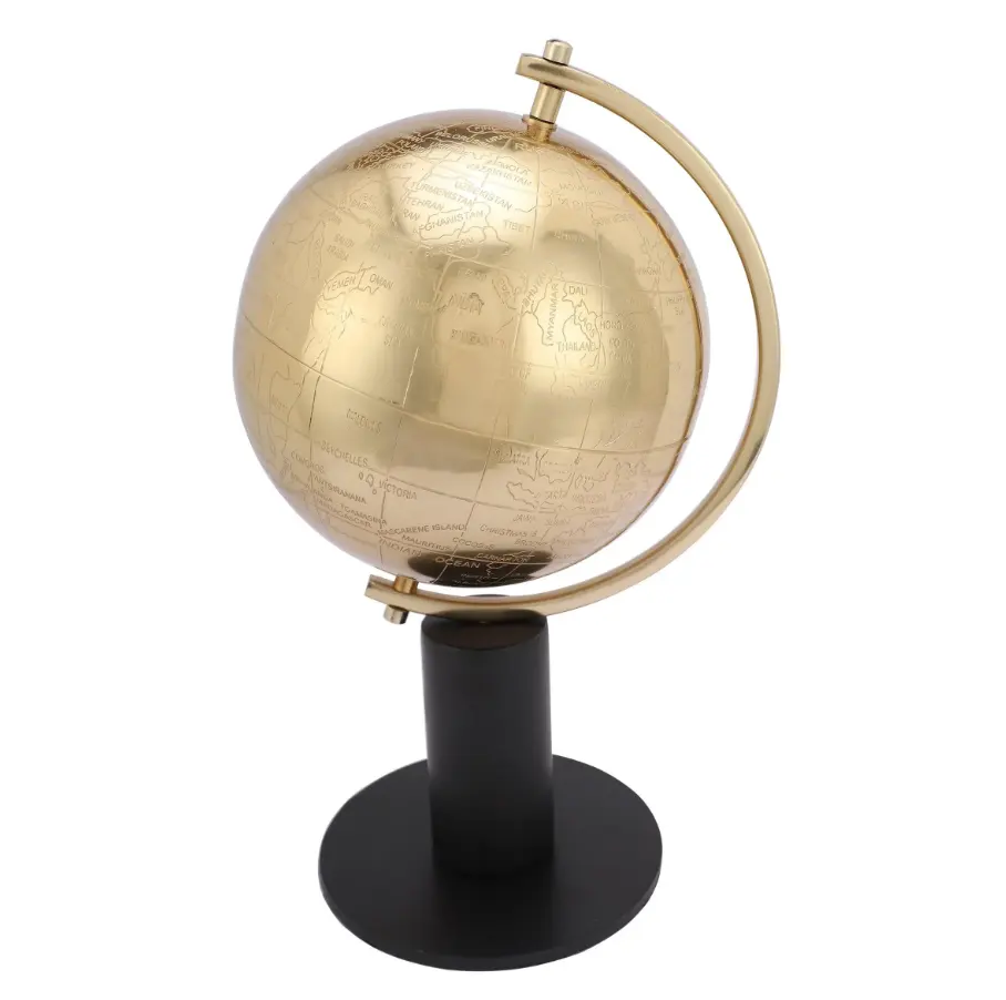 Black Base Spinning Golden Globe Decor Piece Used for Decoration of Table/Centre Table/Livingroom/Office Desk & Home Decoration