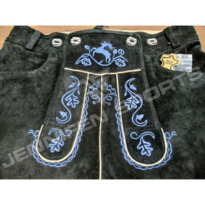Oktoberfest bavarois pour hommes Lederhosen court en cuir de vachette suédé boutons de broderie sur le devant fermeture poches avant boucles de ceinture - Product Image 2