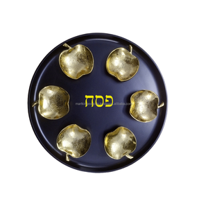 ชามสไตล์ยิวสำหรับเทศกาลไหว้พระจันทร์ทำจากโลหะของนักออกแบบ,จาน Seder ทรงกลมสีม่วงแบบสั่งทำสีทอง Judaica - Product Image 6