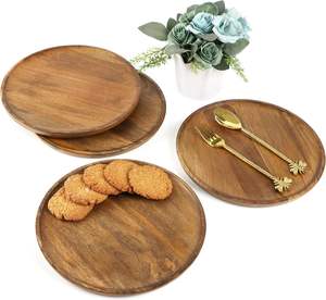 Ensemble de 4 assiettes rondes en bois de manguier de 9 "pour servir de la charcuterie Sushi Dessert Pain Plateau de service en bois Planche à charcuterie - Product Image 5