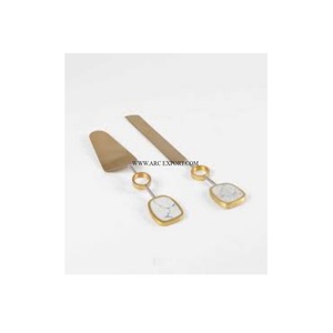 Juego de 2 mesas de latón y Metal de Color dorado, servidor de pastel decorativo y cuchillo, utensilios de cocina de diseño de lujo de gran calidad, herramientas para pasteles - Product Image 1