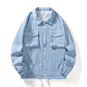 Veste en jean vintage personnalisée de haute qualité pour hommes, lavage à l'acide, col en V, fermeture éclair intégrale, hiver, hip-hop, logo avant, coton enduit, collège - Product Image 5