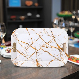 Plateau en marbre blanc avec plateau de rangement polyvalent au design doré pour servir la décoration vanité cuisine salle à manger maison utilisation de table - Product Image 2