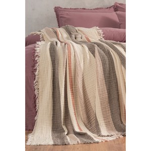 Varol Luxury 100% Natural Cotton Muslin Woven Yarn Dyed <b>Bedspread</b> <b>Quilt</b> 230x250 cm Striped Pattern 4-Layer Stitching Washable - Product Image 4