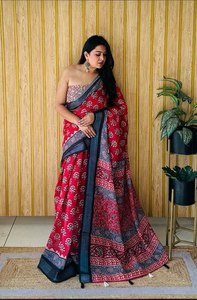 2025 Latest Fashionable Pure Linen With Silver Belt Work Long Length Digital Printed Fancy Saree With Un Stitch <b>Blouse</b> Piece - Product Image 3