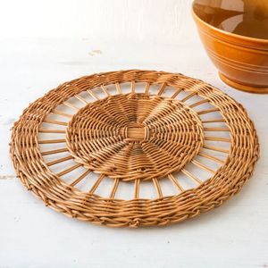 Handwoven Rattan Round Coasters with Holder Pottery Insulated Heat Woven <b>Placemats</b> Eco-Friendly Coaster <b>Set</b> - Product Image 4
