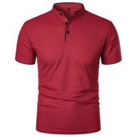 Chemise tricotée pour homme à manches courtes, col montant, couleur unie, style vintage, écologique, décontractée, respirante, infroissable et à séchage rapide