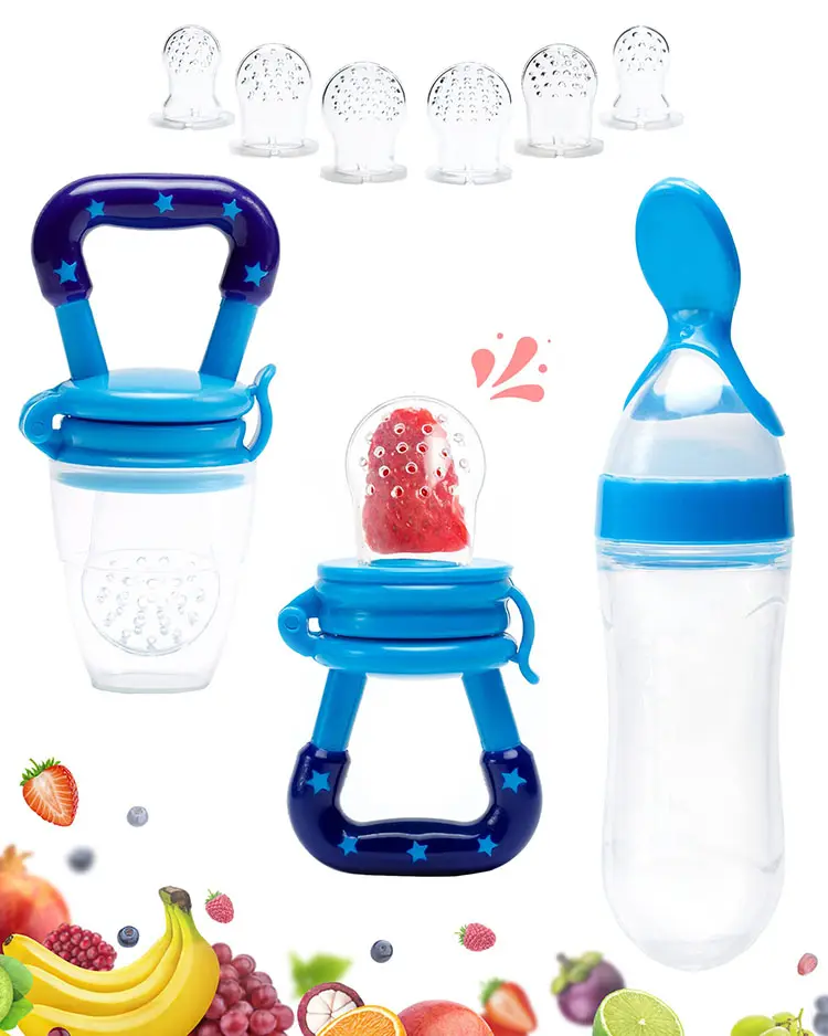 Silicone Baby Fruit Feeder Pacifier Newborn Feeding Spoon Squeeze Feeder Baby Bottles Solid Feeding Spoon Squeeze Feeding Bottle