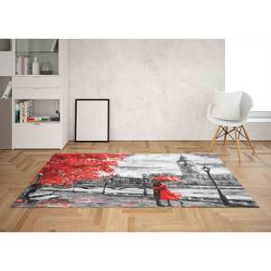 Tapis à feuilles rouges, Tapis de salon, Tapis paysager, Tapis avec peinture d'un couple sous un parapluie rouge, Tapis à poils doux - Product Image 3