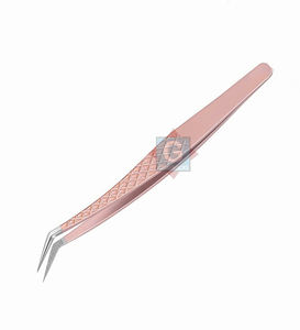 Pinzas para pestañas con punta de fibra herméticamente cerrada Pinzas de extensión de pestañas de acero inoxidable con agarre de fibra - Product Image 6