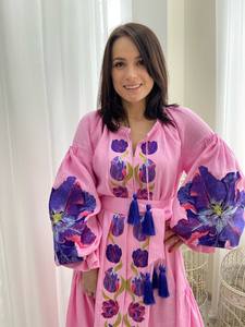 2024 <b>Winter</b> Attractive Bohemian Ukrainian Mini <b>Dress</b> for Women Soft Linen With Embroidered Floral Pattern Holidays <b>Long</b> Sleeves - Product Image 2