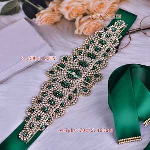 Bridella BS88GKL Adjustable Fit <b>Wedding</b> Belt Green with Rhinestone Embellishment - Product Image 2