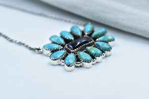 Collar de cadena ajustable de 18 pulgadas hecho a mano negro ónix Mojave turquesa declaración racimo chapado en oro plata esterlina Unisex - Product Image 4