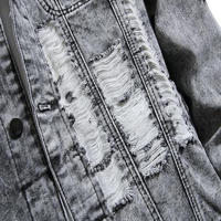 Vente en gros, veste en jean tendance pour hommes, vestes de camionneur en denim décontractées classiques et déchirées, coupe ajustée, veste pour homme