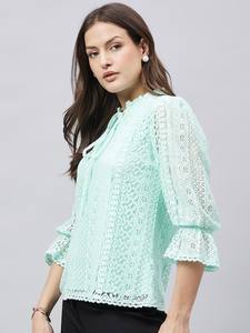 Women's Elegant Button Sleeve Top High Quality Polyester Loose Fit Long T-Shirt <b>Lace</b> Blouse Summer Casual Wear-Wholesale Bulk - Product Image 4
