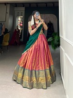 Soie Kanjivaram traditionnelle parfaite avec Georgette dupatta et lehenga choli cousu en vente en ligne