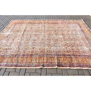 7.3x9.8 ft Vintage Oversize Rug, <b>Brown</b> Red Turkish Oriental <b>Wool</b> Rug - Product Image 3