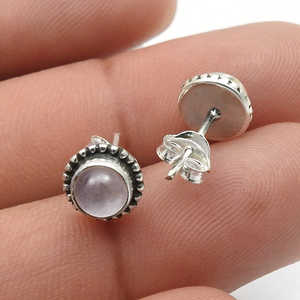 Cute Design Handmade <b>Earrings</b> In 925 Solid Sterling Silver Natural <b>Rose</b> <b>Quartz</b> Gemstone Chunky Studs Bohemian Jewelry For Girls - Product Image 2