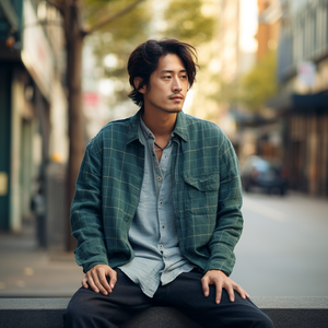 Nhà Máy Bán Buôn Thoải Mái Dài Tay Áo Làm Việc Bình Thường Người Đàn Ông Flannel Sâu Màu Xanh Lá Cây Kiểm Tra Sọc 100% Bông Nút Áo Sơ Mi - Product Image 1