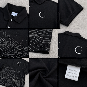 เสื้อโปโลผ้าฝ้ายระบายอากาศดี พิมพ์ลายแฟชั่น ทรงครอป โอเวอร์ไซส์ ดีไซน์ทันสมัยสำหรับผู้ชาย - Product Image 3