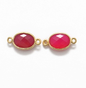 Coszcalt Exports Connecteur ovale en calcédoine rose, serti clos plaqué or, pièce de bijouterie minimaliste unisexe - Product Image 5