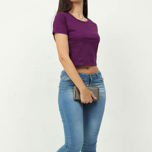 Alta calidad 220Gsm Jersey suave hombro caído media manga O cuello diseño Color sólido impreso diseño mujer desgaste - Product Image 5