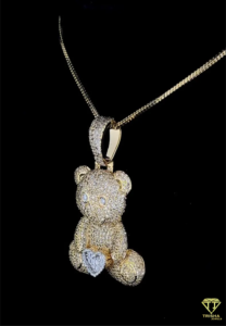 Pendentif ours en peluche glacé avec coeur fabriqué en 925 Sterling clouté avec pendentif unisexe cadeau en diamant Moissanite brillant - Product Image 3