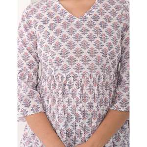 Vestido de Algodón Blanco Personalizado, Transpirable, con Estampado Butta Block, Cintura Imperio, Estilo Casual para Fiestas y Salidas Diurnas, Talla XS, Largo hasta el Suelo - Product Image 2