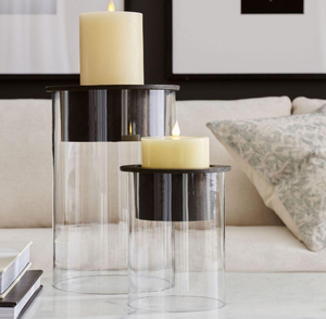 Acube Modern Round Pillar Candle Holder <b>Glass</b> and Metal Stand with <b>Glass</b> Gold Finish for Home Decoration Christmas - Product Image 1