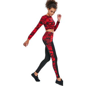 New Red Solid Long Sleeves Full Length Leggings <b>Plus</b> <b>Size</b> Premium <b>Women</b> Yoga Set Active Stretch Wholesale Fitness Apparel OEM - Product Image 1