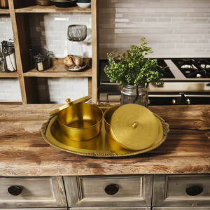 Metal Serving Bowl With <b>Lid</b> Tray Kitchen Dining Tableware Storage Container Home Party Gift Handcrafted Traditional Utility Use - Product Image 2