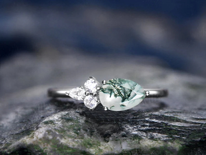 ธรรมชาติมอสอาเกตแหวนผู้หญิงคลัสเตอร์ 925 เงินสเตอร์ลิงงานแต่งงาน Agate Handmade แหวนขายส่งจํานวนมาก - Product Image 2