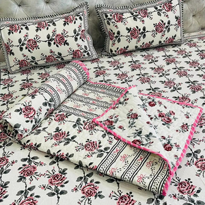 ชุดเครื่องนอนขนาดคิงไซส์ผ้าฝ้าย100% สไตล์โมเดิร์นหรูหราแบบดั้งเดิม jaipuri เทคนิคการทอผ้าสำหรับบ้านหรือโรงแรม - Product Image 1