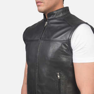 Gilet en cuir respirant sans manches pour hommes véritable Slim Fit extérieur gilet décontracté Biker Style mode - Product Image 5