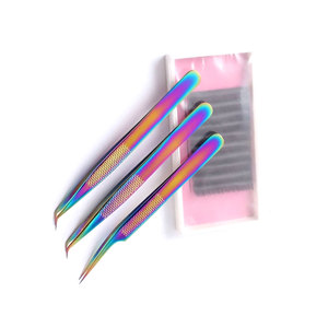 Ensemble de pinces à cils arc-en-ciel en acier inoxydable avec pointe en fibre revêtue de plasma, pinces à cils pour volume, Pakistan - Product Image 5